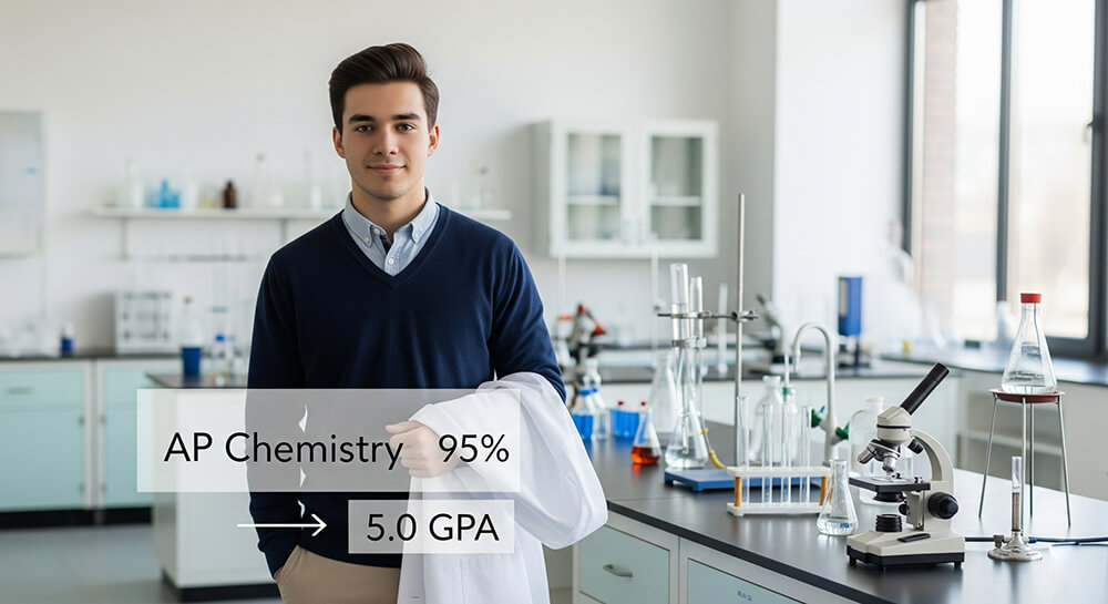A chart illustrating the conversion from a 100-point score to a 5.0 weighted GPA scale.