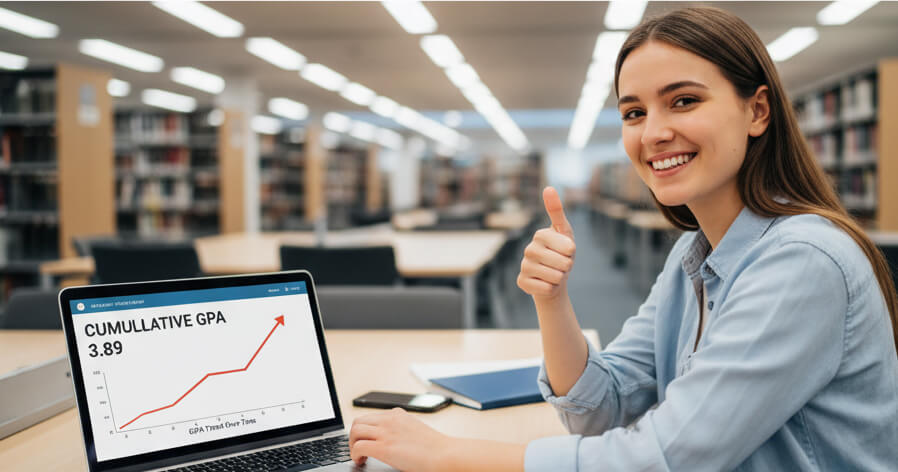 A student entering grades into a cumulative GPA calculator on a website.