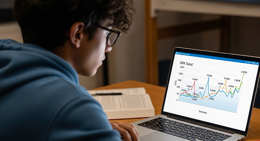 A graph showing a student's GPA trend toward their graduation honors goal