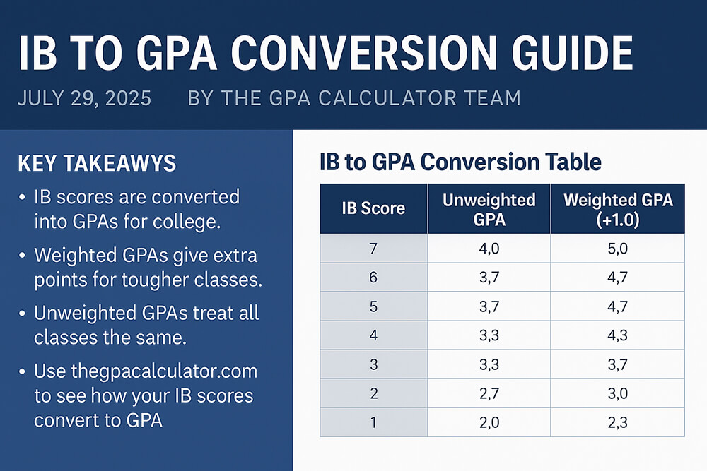 A guide explaining how to convert International Baccalaureate (IB) scores to GPA.