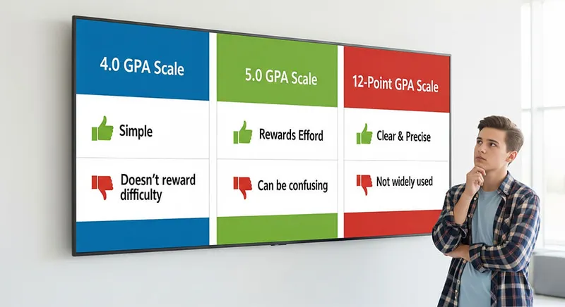 A table showing the pros and cons of different GPA scales for comparison