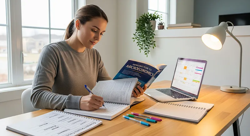 Student smiling while reviewing study tips for better grades